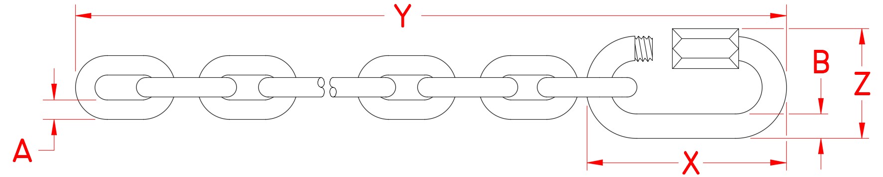 Stainless Steel Trailer Safety Chain Pack, C0275-0, Line Drawing Stainless Steel Trailer Safety Chain Pack, C0275-0, Line Drawing